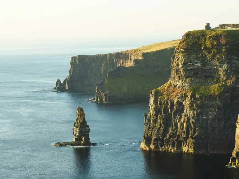 Cliffs of Moher Ireland with dramatic sea cliffs overlooking the Atlantic Ocean in County Clare popular tourist attraction on Ireland tours